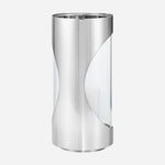 Back view of the Chrome Contours Small Stainless Steel and Glass Hurricane Candleholder.