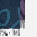 The edges of the Women's Blue and Purple Wool Blend Scarf with Signature Print.