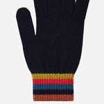Artist Stripe cuff on the Navy Blue Merino Wool Gloves with 'Artist Stripe' Cuffs.
