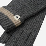 Contrasting stripe and Scottie dog mascot tag on the Knitters Lane Dark Grey Gloves with Contrasting Stripe.