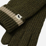 Contrasting stripe and Scottie dog mascot tag on the Knitters Lane Pine Needle Gloves with Contrasting Stripe.