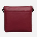 Back view of the Pockets Carmine Red Leather Small Zip Top NS Cross Body Bag.