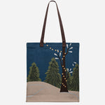 Back view of the Winter Tales Teal Medium Open Top Canvas Tote Bag.