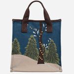 Back view of the Winter Tales Teal Small Open Top Canvas Grab Bag.