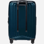 Back view of the Nuon Metallic Dark Blue 69cm Expandable Spinner Suitcase.