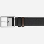 The black Sartorial leather side of the Montblanc 35 mm Rectangular Pin Buckle Reversible Black and Ebony Sartorial Leather Belt.