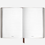 Inside the Fine Stationery Medium Tobacco Brown Sartorial Leather Notebook with Lined Pages.
