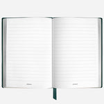 Inside the Fine Stationery Medium British Green Sartorial Leather Notebook with Lined Pages.
