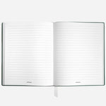 Inside the Fine Stationery Large British Green Sartorial Leather Notebook with Lined Pages.