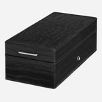 Side view of the 3-Pen Box in Croco-Embossed Black Leather.