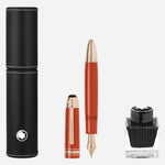 The pen pouch, fountain pen, and mystery black ink from the Meisterstück Limited Edition Traveller 1924 Set with Coral Fountain Pen 149 M.