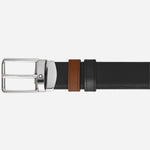 The smooth black leather side of the Rectangular Buckle Reversible Fauve/Black Leather Belt.