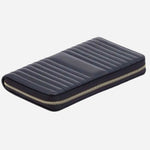 Side view of the Maria Smooth Navy Leather Jewellery Portfolio.