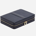 Side view of the Maria Smooth Navy Leather Large Zip Jewellery Case.