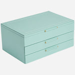 Side view of the Sophia Smooth Jade Leather Jewellery Box with Drawers.