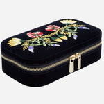 Side view of the Zoe Indigo Velvet Travel Zip Jewellery Case.