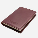 Side view of the Maroon Red Mordan Refillable Leather Notebook.