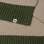 Contrasting ends and Scottie dog mascot tag on the Knitters Lane Oatmeal Marl Scarf with Contrasting Ends.