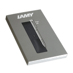 LAMY's Logo Twin Pen Set Brushed Stainless Steel comes with a leather case.