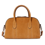 This Women's Small Boston Bag in Tan Suede by Paul Smith has been embossed on the front in blind embossing with the signature for branding very subtly.