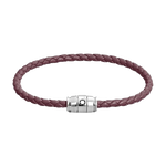 Montblanc's Meisterstück Steel 3 Ring Cassis Woven Leather Bracelet has a steel clasp with a magnetic closure.