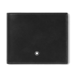 This Montblanc Meisterstück 8CC Black Leather Wallet has the snowcap emblem on the front with a palladium-plated ring.