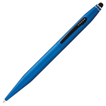 This CROSS Tech2 Metallic Blue Ballpoint Pen with Stylus has a brushed chrome finish with a metallic sheen.