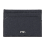 This BOSS Highway Navy Leather 2CC Card Holder Money Clip comes in a small black gift box with the BOSS brand name along the top.