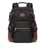 This Alpha Bravo Black Onyx Navigation Backpack by TUMI features brown trims to contrast the black.