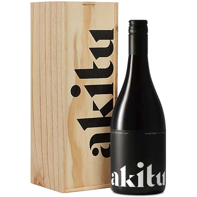 akitu a1 2017 magnum pinot noir with wooden box