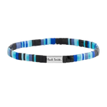 The Flat Glass Bead Blue Tones Striped Elasticated Bracelet by Paul Smith.
