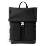 This BOSS Highway Black Nylon & Leather Trim Roll Top Backpack has a top grab handle along with the two padded shoulder straps.