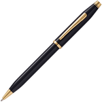 Cross' Lacquer Black Century II Ballpoint Pen with 23 Karat gold fittings.