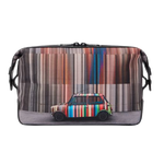This Paul Smith Mini Stripe Print Wash Bag is made out of polyester with cow leather trims in black.