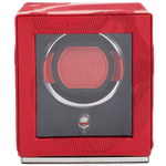 The WOLF 1834 Red Memento Mori Cub Watch Winder has been crafted out of vegan leather.