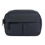 BOSS' Stormy Dark Blue Wash Bag with Raised Logo is great for taking with you on travels and can keep all your toiletries safely inside.