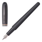 This Hugo Boss Contour Iconic Stripe Fountain Pen has a matte gunmetal barrel in a curved shape.