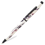 This Cross Wanderlust Everest Ballpoint Pen has a lush barrel and cap that are made with a patterned lacquer in pearlescent white and purple with silver.