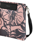 The silver foil Radley logo, silver zip, and silver strap clips complement the grey and pink floral pattern on the Southwell Gardens Floral Ziptop Cross Body Bag.