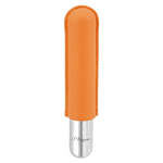 This Orange Leather & Chrome Cigar Case can fit one cigar and keep it protected.