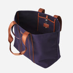 Inside the Navy Blue and Copper Palmah Tote with Logo Straps.