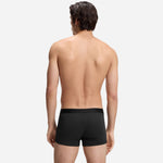 Back view of the geometric pattern pair from the BOSS One 3-Pack of Black and Grey Organic Stretch-Cotton Trunks with Waistband Logo.