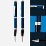 The Coventry Blue Lacquer Rollerball Pen with Polished Chrome Trims by Cross.