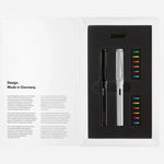 The gift box for the Safari Glossy Black and White Fountain Pens Set with Decorative Rings.