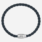 The Men's Avio Blue Leather and Stainless Steel 3 Ring Bracelet by Montblanc.