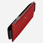 Side view of the Red Sartorial Leather Zipped 2-Pen Pouch with Elastic Strap.