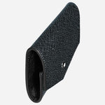 Side view of the Sartorial Tweed Blue Leather Coin Case.