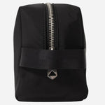 Side view of the Paul Smith Men's Black Recycled Polyester Wash Bag with Striped Zebra Logo.