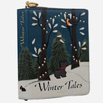 Side view of the Book Street Winter Tales Teal Small Flapover Cross Body Bag.