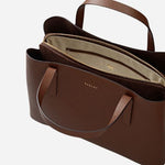 Inside the Dukes Place Texture Chocolate Brown Medium Zip Top Multiway Bag.